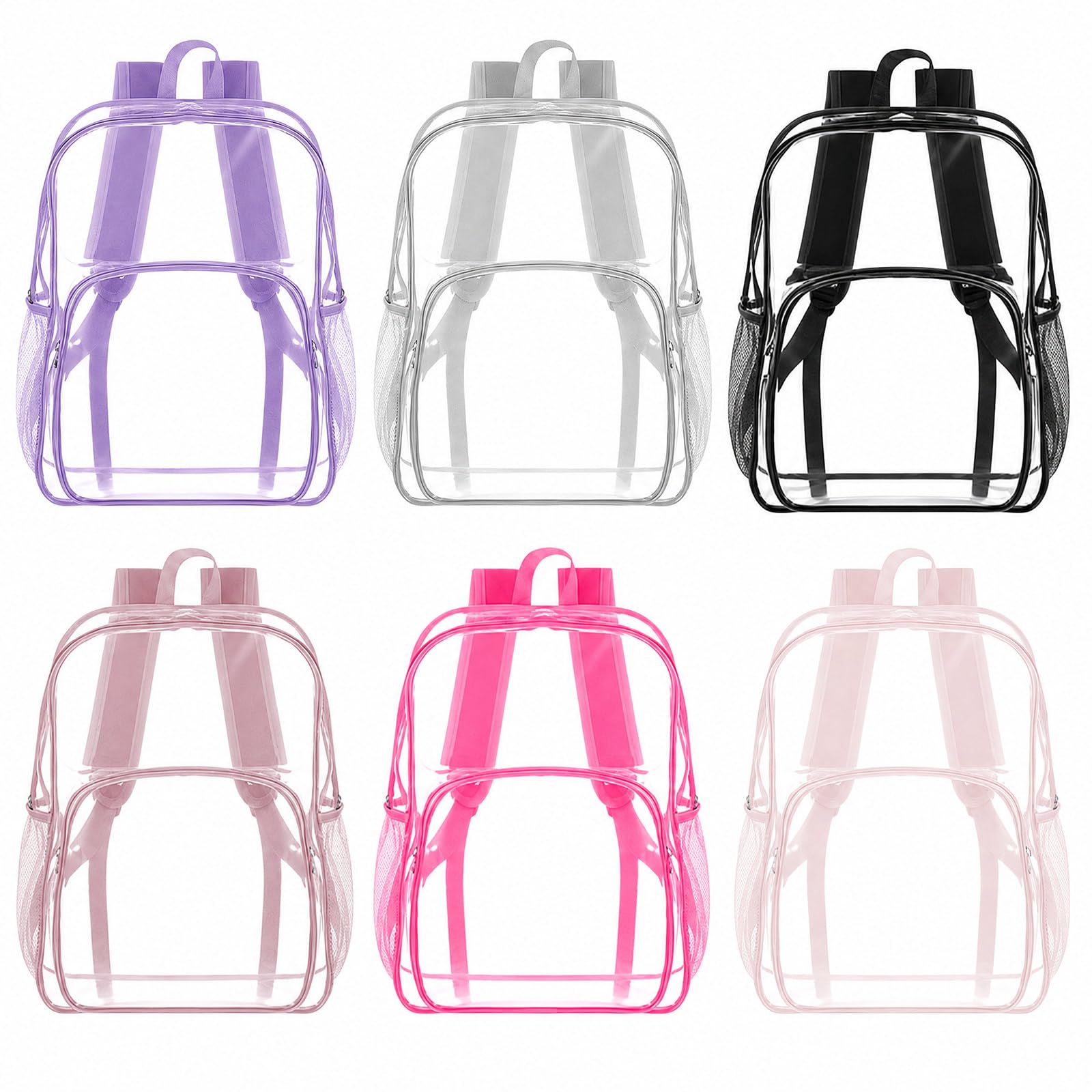 Amylove 6 Pcs Clear Backpack bulk for Stadium Events Heavy Duty PVC Transparent Bookbag for College Workplace Security (15 Inches,6 Colors)