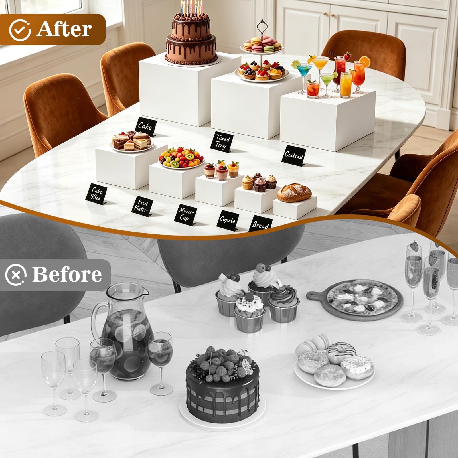 Lot de 8 Présentoirs de Buffet et Apéritif en Acrylique, 3/4/5/6/7/8/9/10 Pouces Presentoir Aperitif Buffet Cube avec 8 Mini Sign Presentoir pour Gâteaux, Desserts, Pâtisseries, Bijoux, Mariages