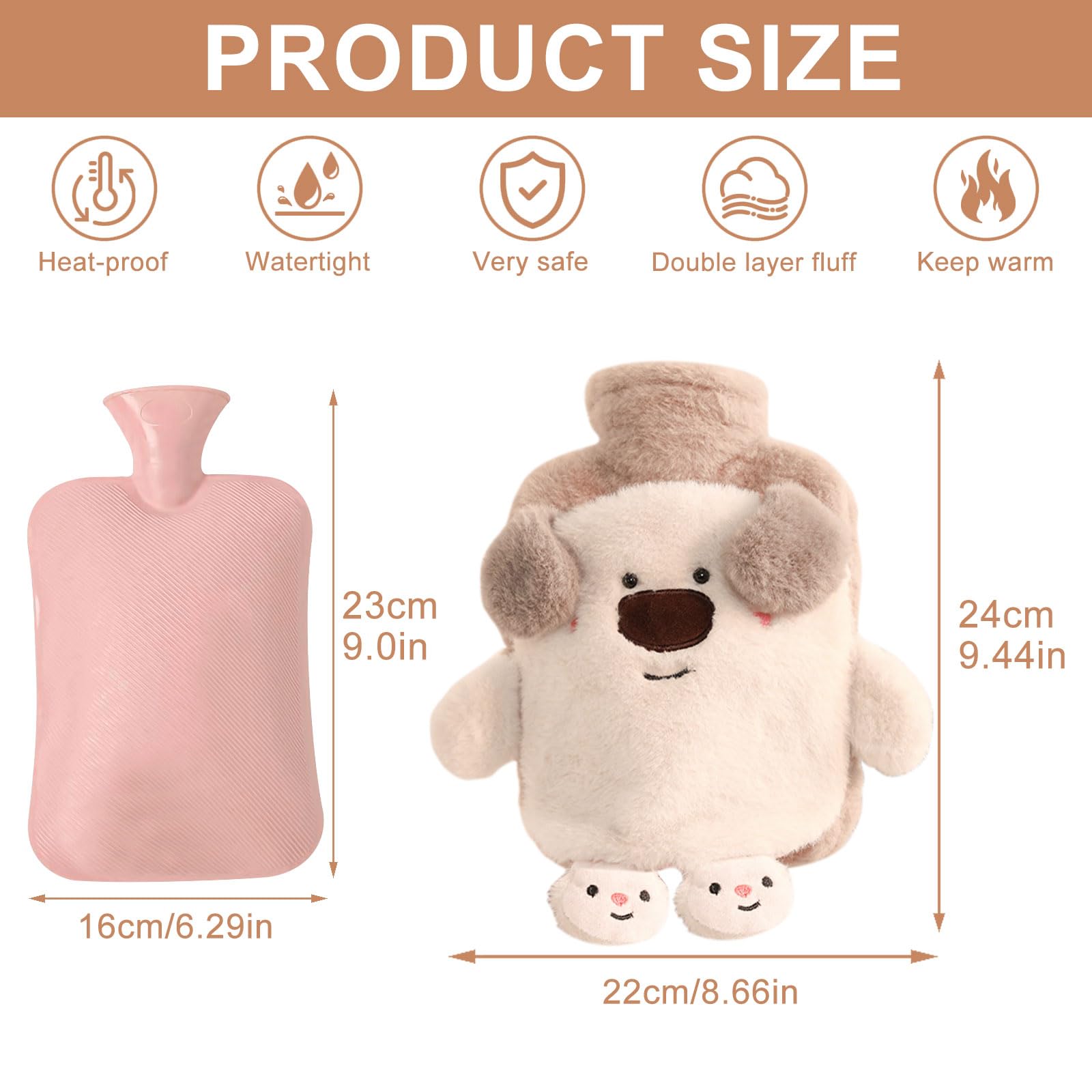 1L Botella De Agua Caliente Para Niños, Gran Botella De Agua Caliente Peluche, Bolsa De Agua Caliente Con Funda Desmontable, Contenedor Interior Extraíble, Regalos Para La Familia