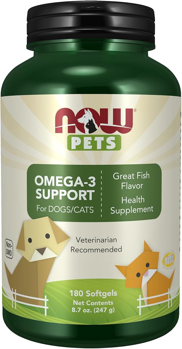 NOW Pet Health, Omega 3 Supplement, Formulated for Cats & Dogs, NASC Certified, 180 Softgels