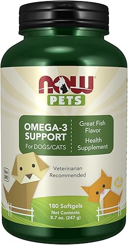 NOW Pet Health, Omega 3 Supplement, Formulated for Cats & Dogs, NASC Certified, 180 Softgels