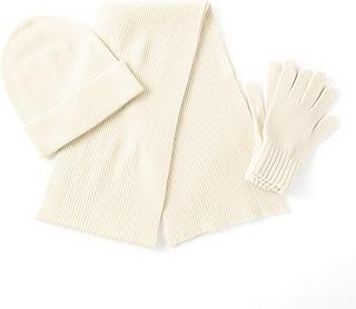 Unisex 3Pcs Cashmere Wool Scarf Hat Gloves Set, Soft Ribbed Cuffed Beanie Glove Scarves Set for Men and Women with Gift Box