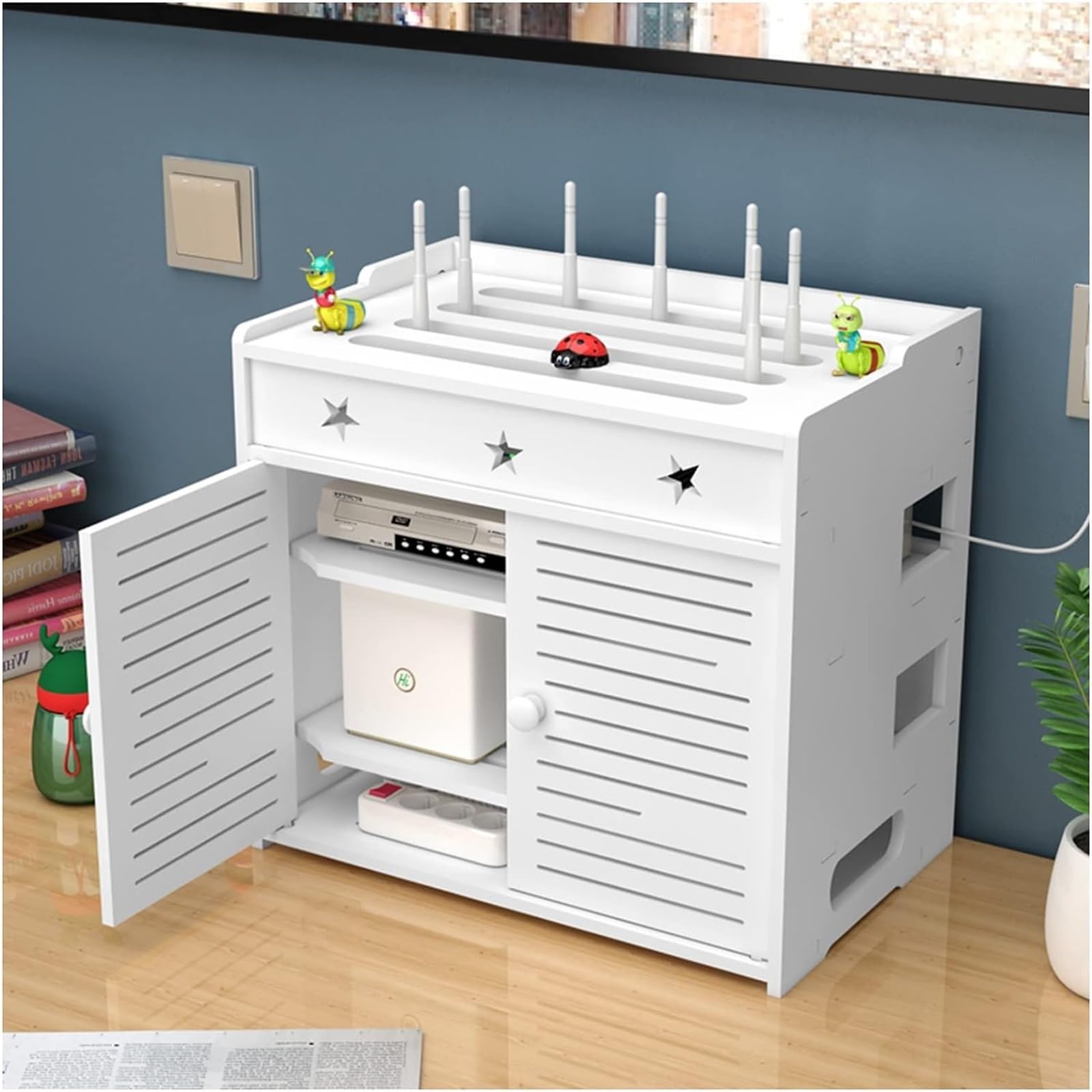 VEGIONES Router Shelf Wall Mount WiFi Router Storage Box, Router Rack WiFi Router Storage Box Wall Mount Hidden Cable Tidy Box for Home and Office