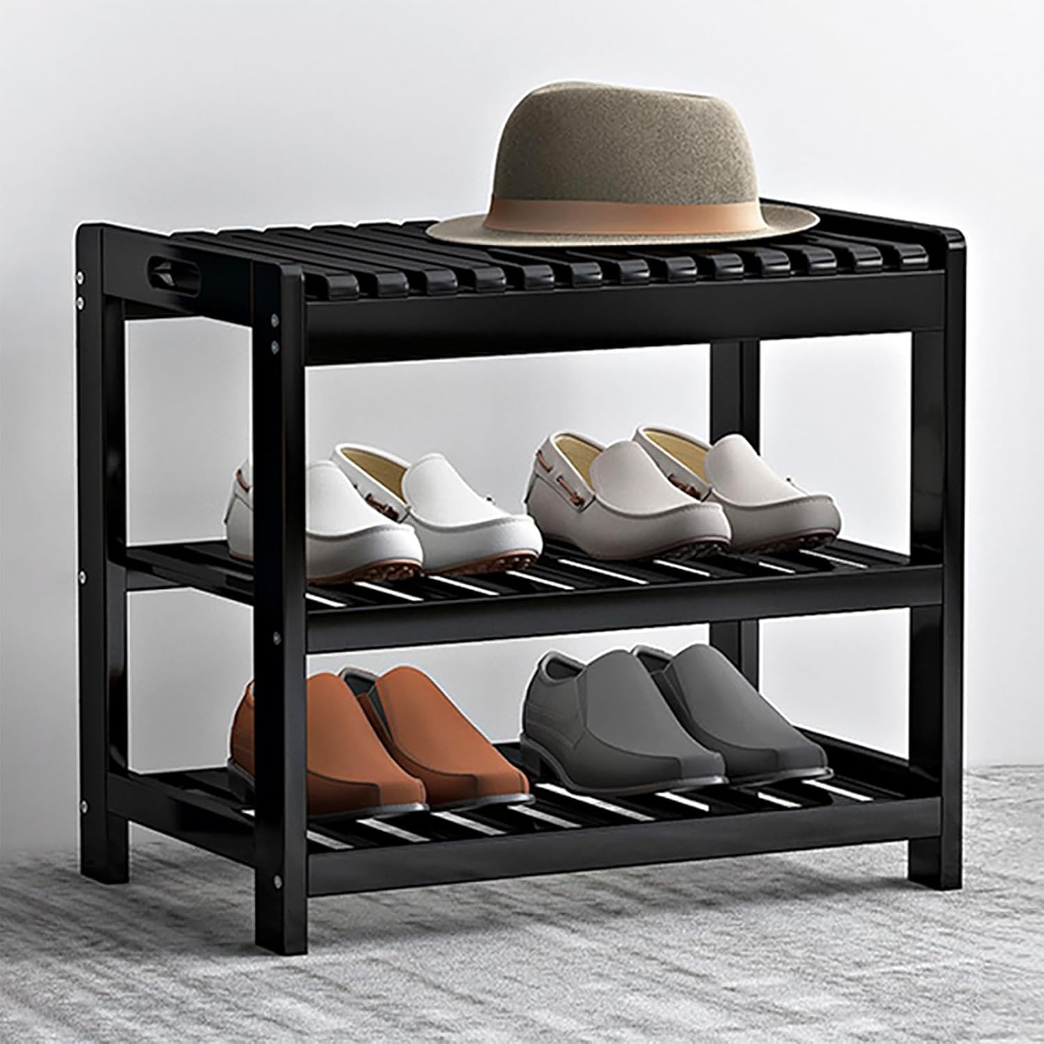 Rustic 3-Tier Storage Bench Open Compartment Entryway Seat Ideal for Hallway Bathroom Living Room (White 50x28x47cm/20x11x28.5in)