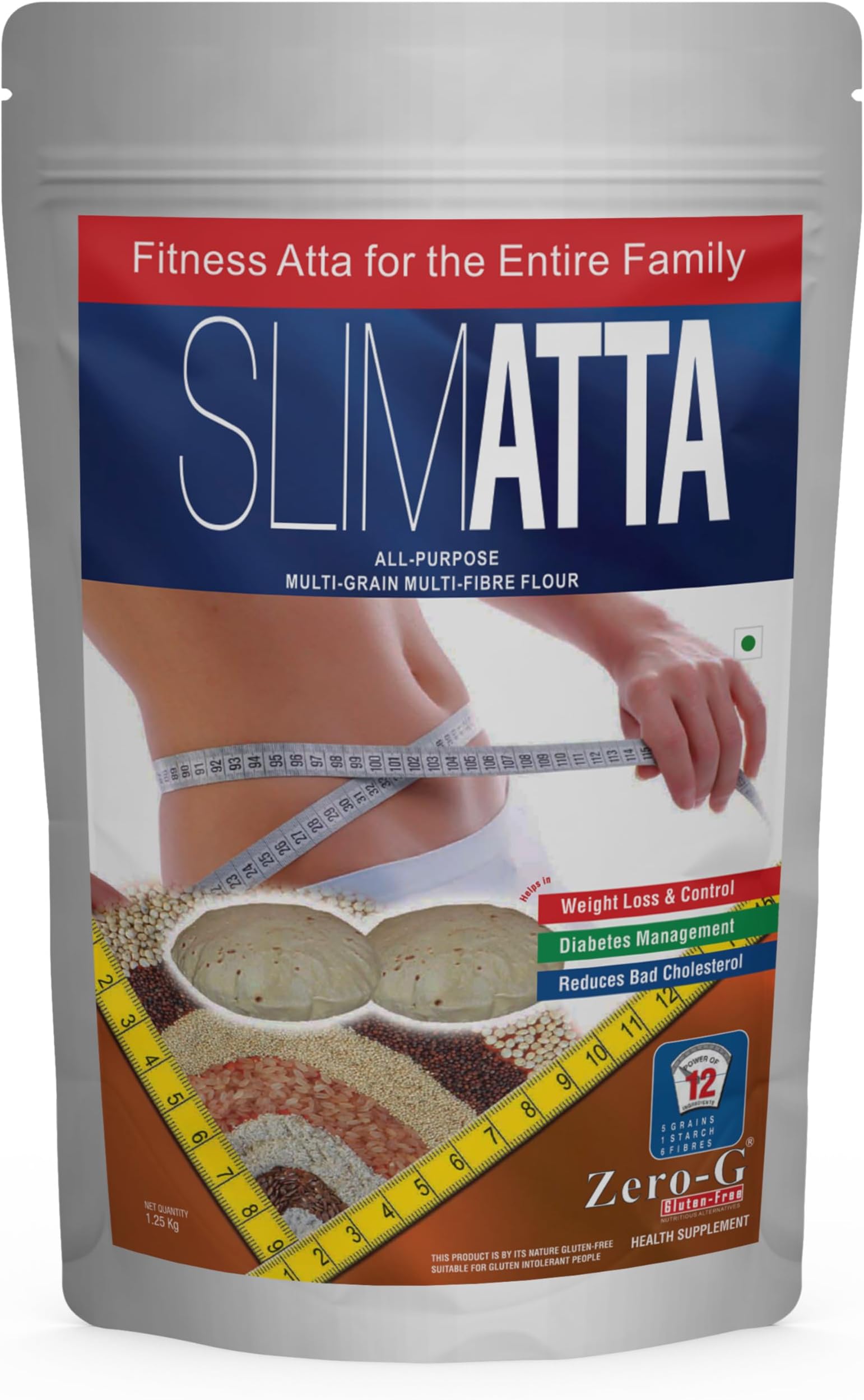 ZERO - G Gluten Free Slim Atta | Multi Grain Multi Fibre Flour I Contains Sorghum Millet, Ragi Millet, Amaranth, Brown Rice And 6 Fibres I Good For Weight Loss I Pack Of 1.25 Kg