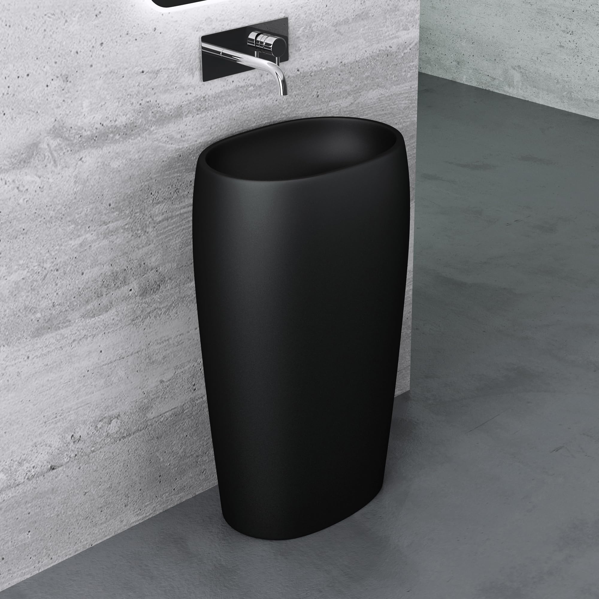 Mai & Mai Standwaschbecken freistehend Waschbecken, Standwaschtisch in Schwarz, Waschsäule aus Mineralguss, Waschtisch 535x360x850mm Colossum32