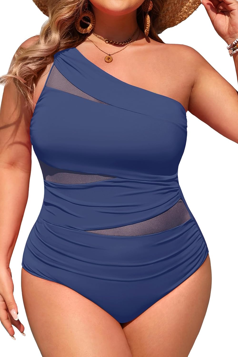 Aqua Eve Plus Size One Piece Swimsuit for Women Tummy Control Bathing Suits One Shoulder Swimwear