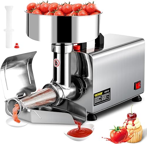 VBENLEM 110V Electric Tomato Strainer 370W Commercial Grade Tomato Milling Machine Stainless Steel Tomato Press and Strainer 90-160 Kg/H Pure Copper