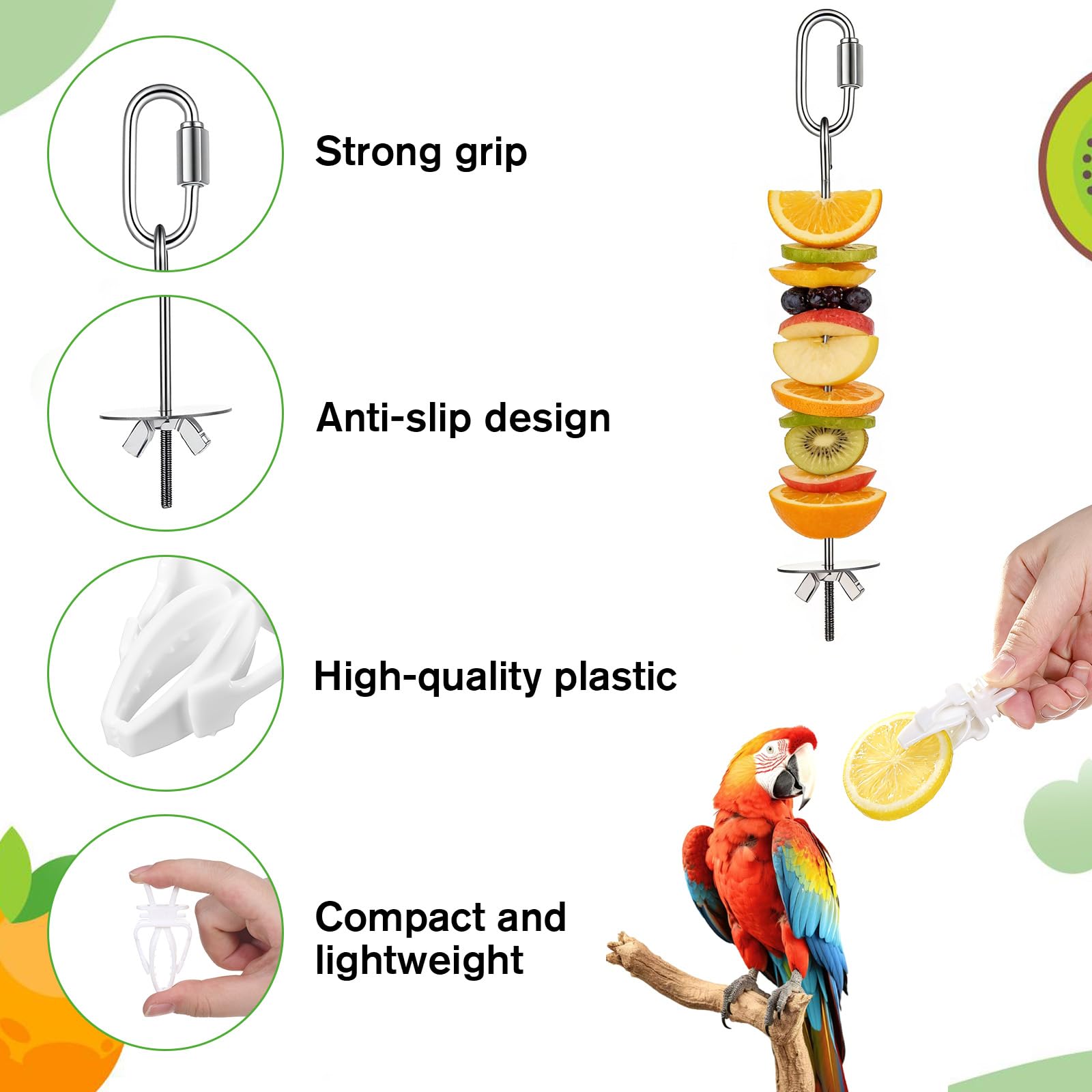 6 PCS Bird Treats Skewer, Parakeet Hanging Food Holder, Bird Cage Food Holders, Stainless Steel Fruit Vegetable Stick Holder for Hanging Birds Foraging Toys for Macaw Parakeet Budgie (3 Sizes) - image 3
