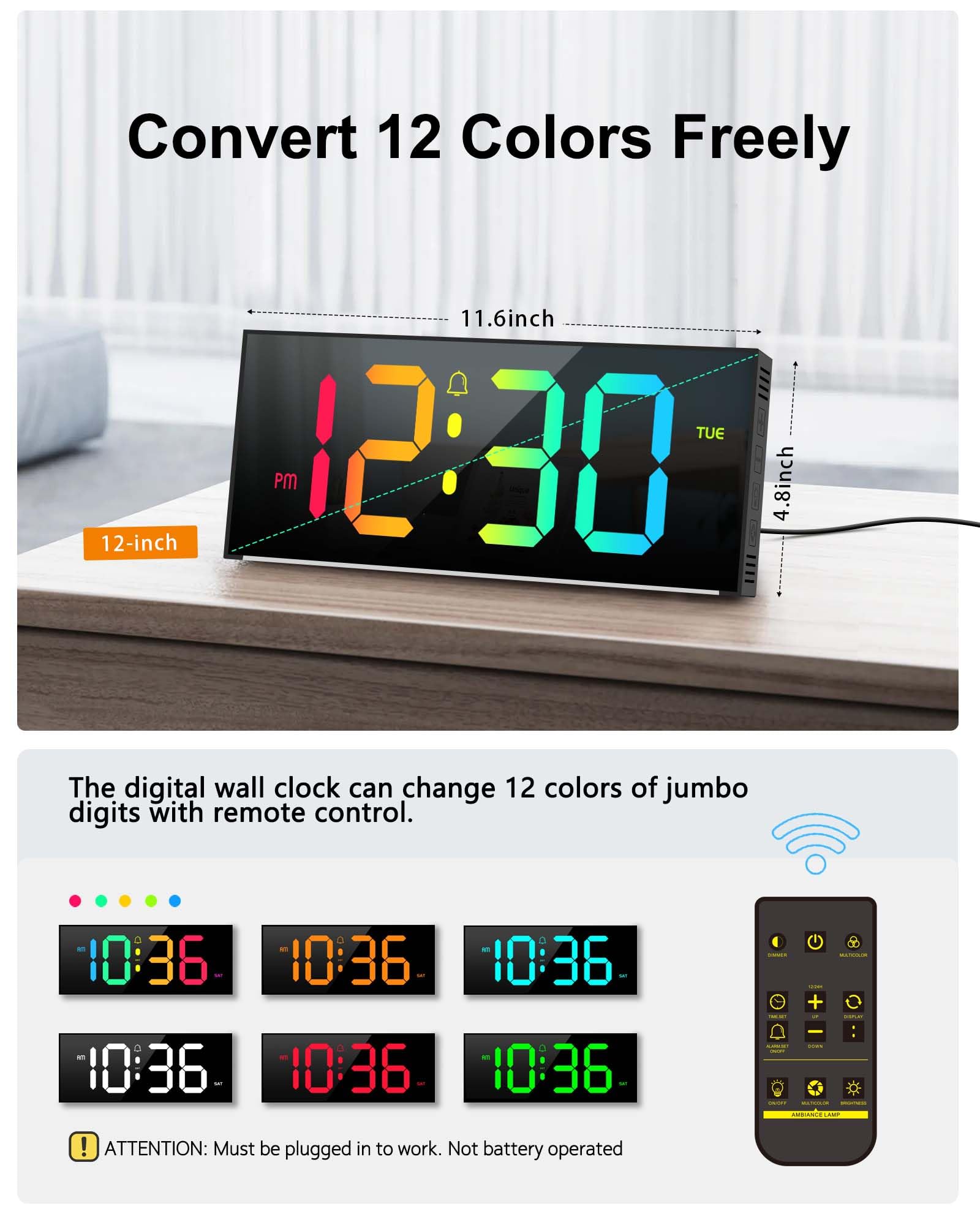 Large Digital Wall Clock 12