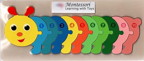 Montessori Learning with Toys Rompecabezas de oruga de madera extra grande 11 piezas edad recomendada para 3 años en adelante oruga