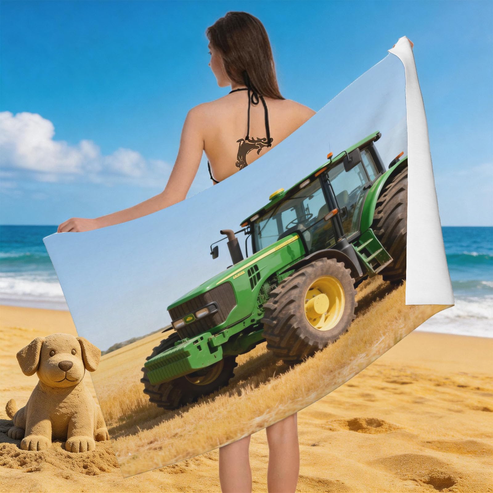 Leichong 3D Tractor Beach Towel Microfiber Soft Quick Dry for Adults, Farm Machinery Bath Towel Lightweight Soft Absorbent for Travel Swimming Pool Sports, 75 x 150 cm