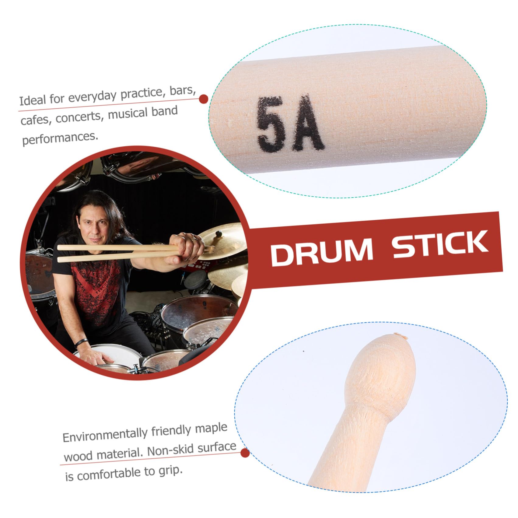 INOOMP 20Stücke Ahorn Trommelstöcke Professionelle Holz Drumsticks mit Tragetasche für Anfänger Musiker und Studenten Langlebig und Rutschfest