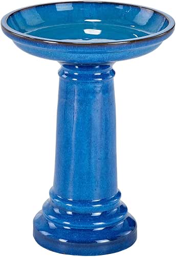 Smart Solar Aviatra Outdoor Ceramic Birdbath with Pedestal Stand and