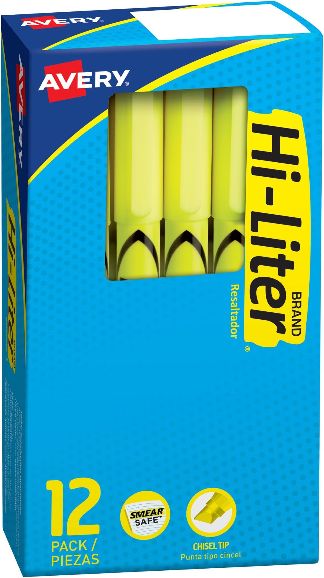 Hi-Liter Pen-Style Highlighters, Smear Safe Ink, Chisel Tip, 12 Fluorescent Yellow Highlighters (23591)