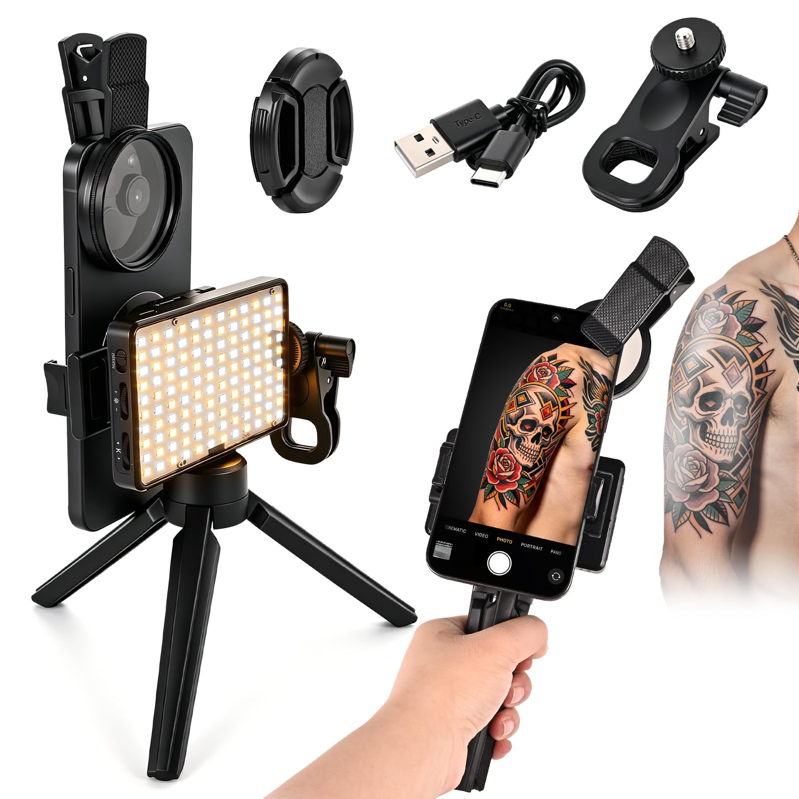 Tattoo Light Photography Kit with 52mm CPL Polarized Lens and High CRI>95+ 120 LED Light, Eliminate Glare and Restore True Colors, Polarized Light for Tattoo Artists, Vlogs, Zoom-image-15