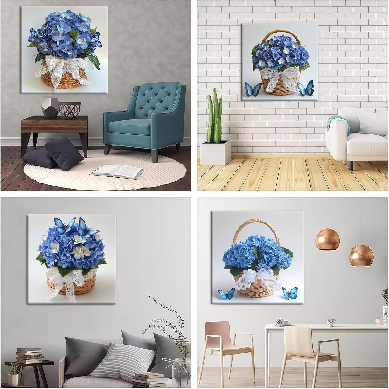 QIANLUOO Mariposa Hortensia 5D Kits de Pintura de Diamantes 35x35cm G-883 | 5D DIY Diamond Painting Kit Completo 4 Pack, Pintura Diamante Niños Adultos Diamant Bordado Punto de Cruz para Decor Hogar
