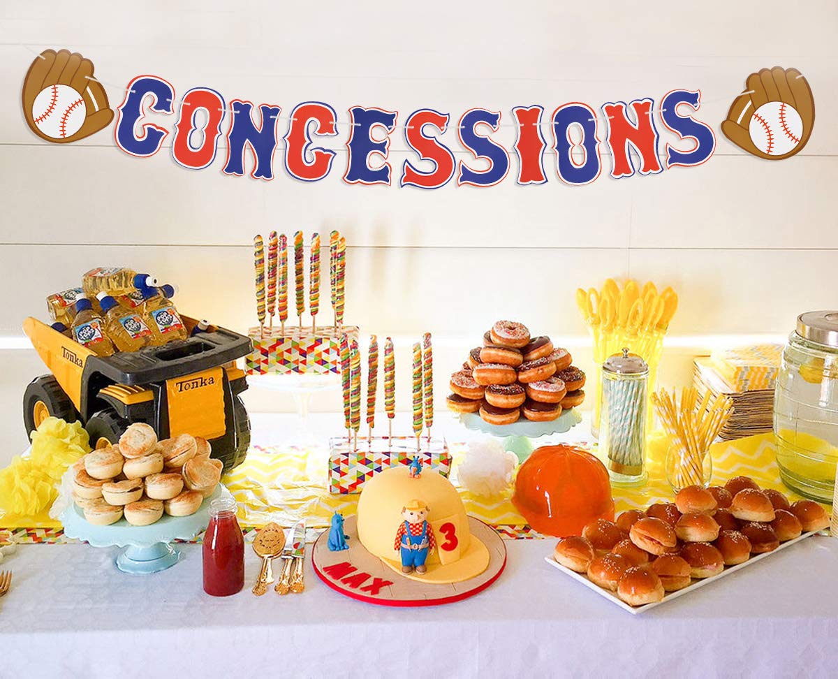 Baseball Party Decorations Banner Set - Concessions & Flags Banner For Sports Birthday Party, Baby Shower