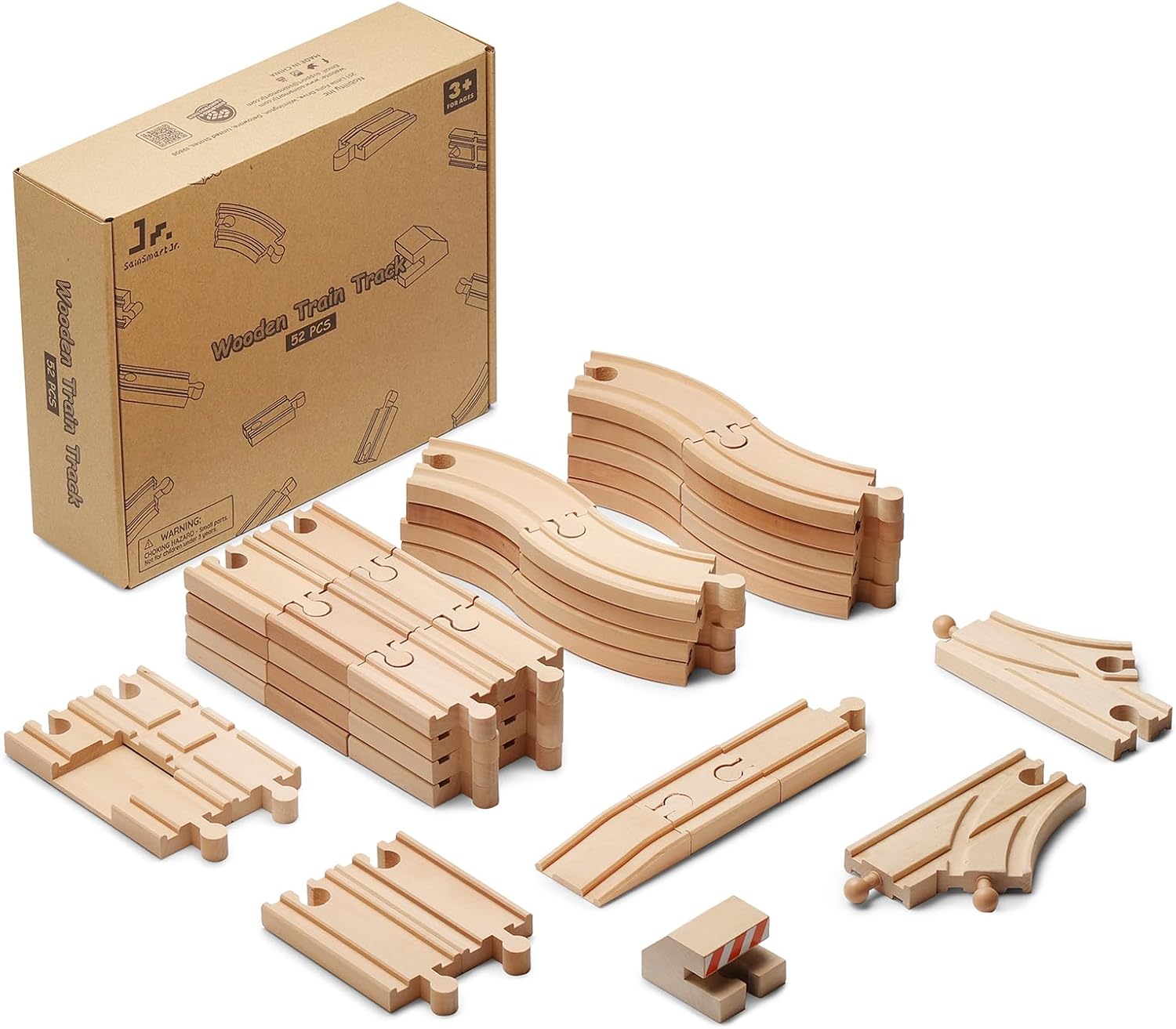 SainSmart Jr. Wooden Train Track 52pcs, Track Expansion Compatible with