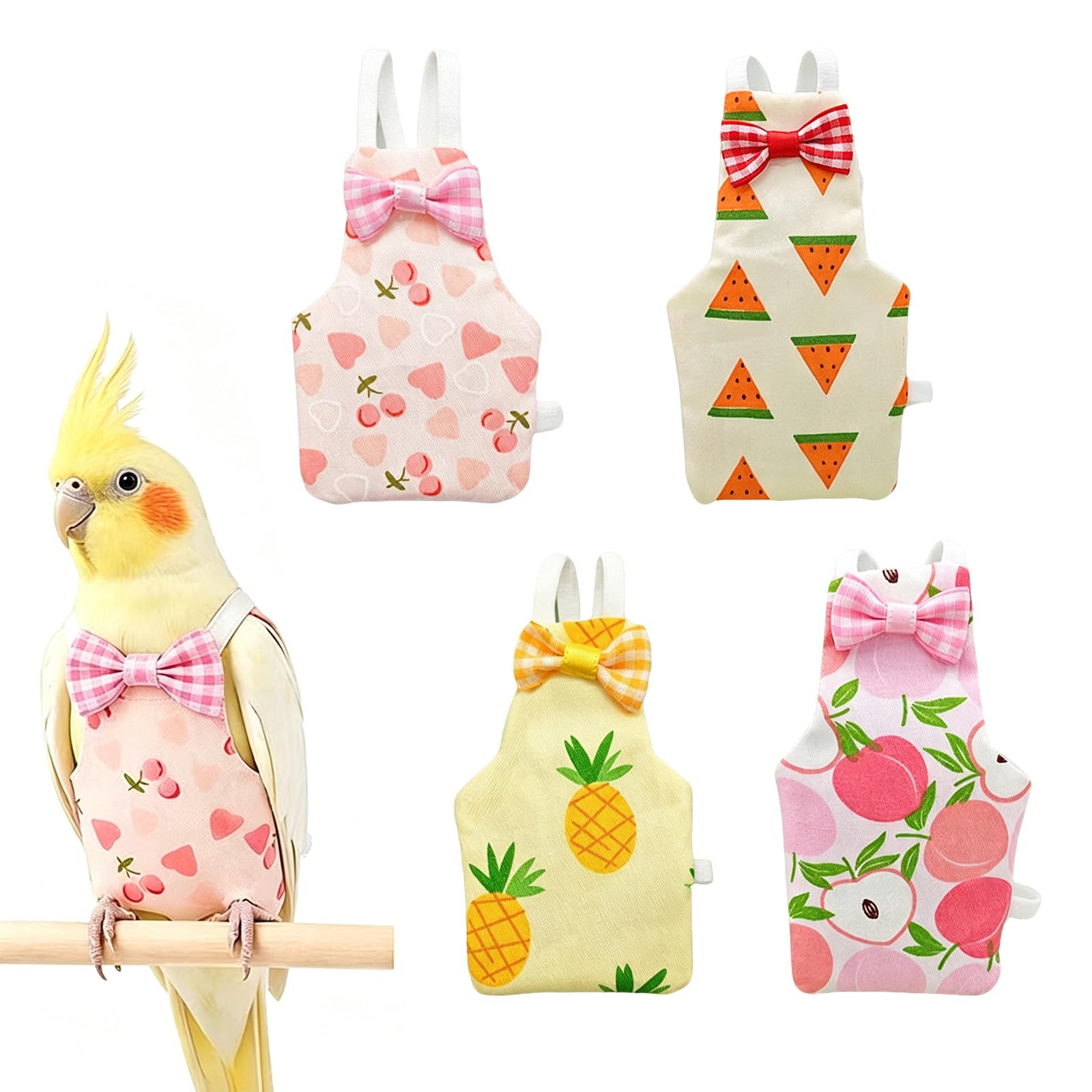 Fenralomi 4 Pcs Bird Diaper Flight Suit, Reusable Waterproof Bird Diapers for Parrot Duck Chicken and Pigeon, Cute Pet Diaper Clothes for Cockatiel Budgie Duckling Bunny and Small Birds (S)