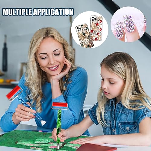 Miniatura 5 de Heyseri 15 bolígrafos de pintura de diamante con rodillo de rueda, bolígrafos de arte de diamante de acero inoxidable, puntas de rosca de metal sin