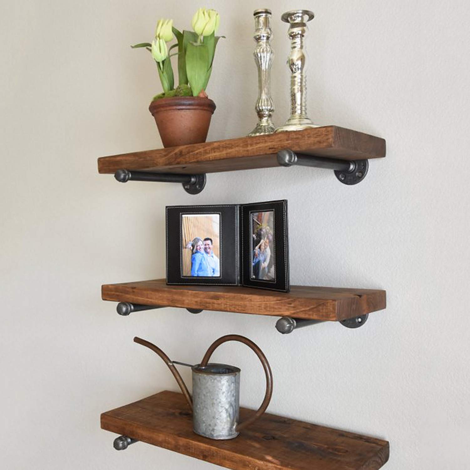 Industrial Pipe Shelf Brackets 12 inch Set of 4, Rustic Floating