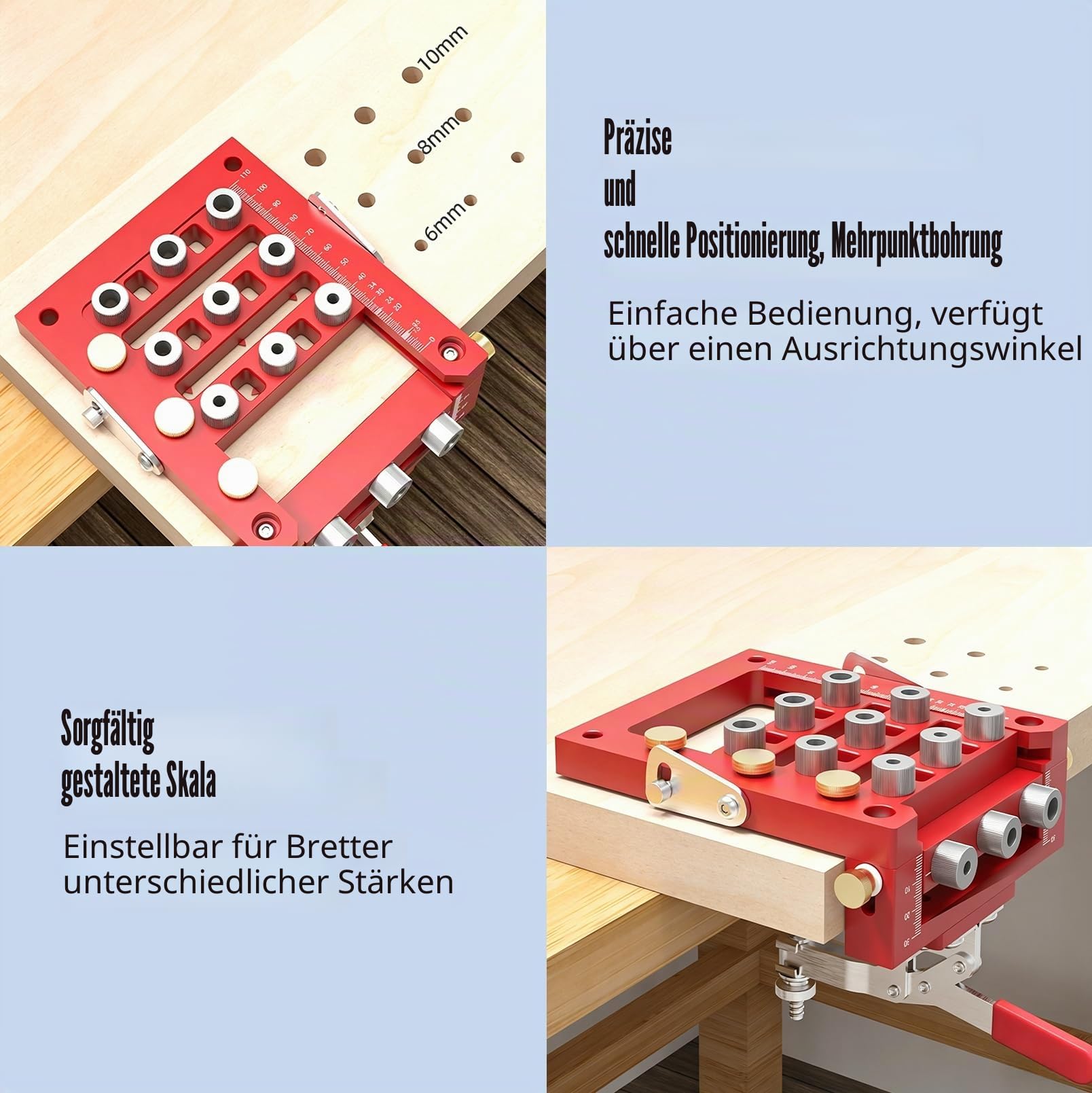 3 in 1 Selbstzentrierendes Dübelvorrichtungs-Set, Bohrvorrichtung | Gerade Löcher mit Selbstzentrierender Lochführung und Bohrern, Scharnier-Bohrvorrichtung für Zentrierbohren und Mittenfinder
