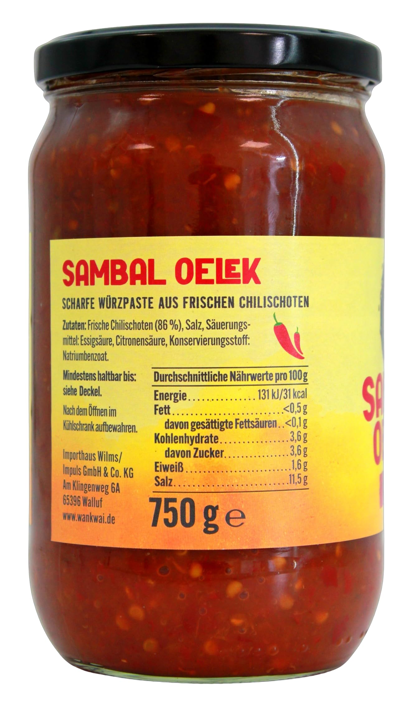 Wan Kwai Sambal Oelek Scharfe Gewürzsauce, 6er Pack (6 x 750g Glas)