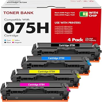 075H 075 Toner Cartridge Set MF665CDW LBP646Cdw MF663CDW Compatible for Canon Color ImageCLASS MF660c MF662Cdw LBP647Cdw MF660 LBP640c LBP640 Printer Ink High Yield 4 Pack Black Cyan Yellow Magenta