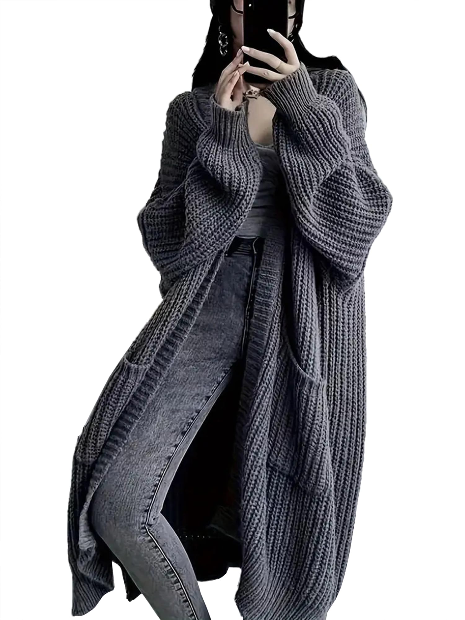 Womens Plus Size Oversized Long Cardigan Sweaters Chunky Knit Open Front Duster Coats with Pockets Winter Outwear