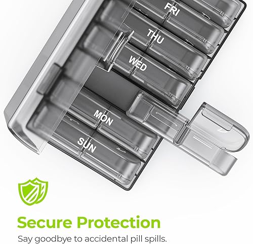 Vista 26 de AUVON - Pastillero semanal XL para 2 veces al día, pastillero de 7 días con gran abertura a un lado para rellenar fácilmente, pastillero para Negro