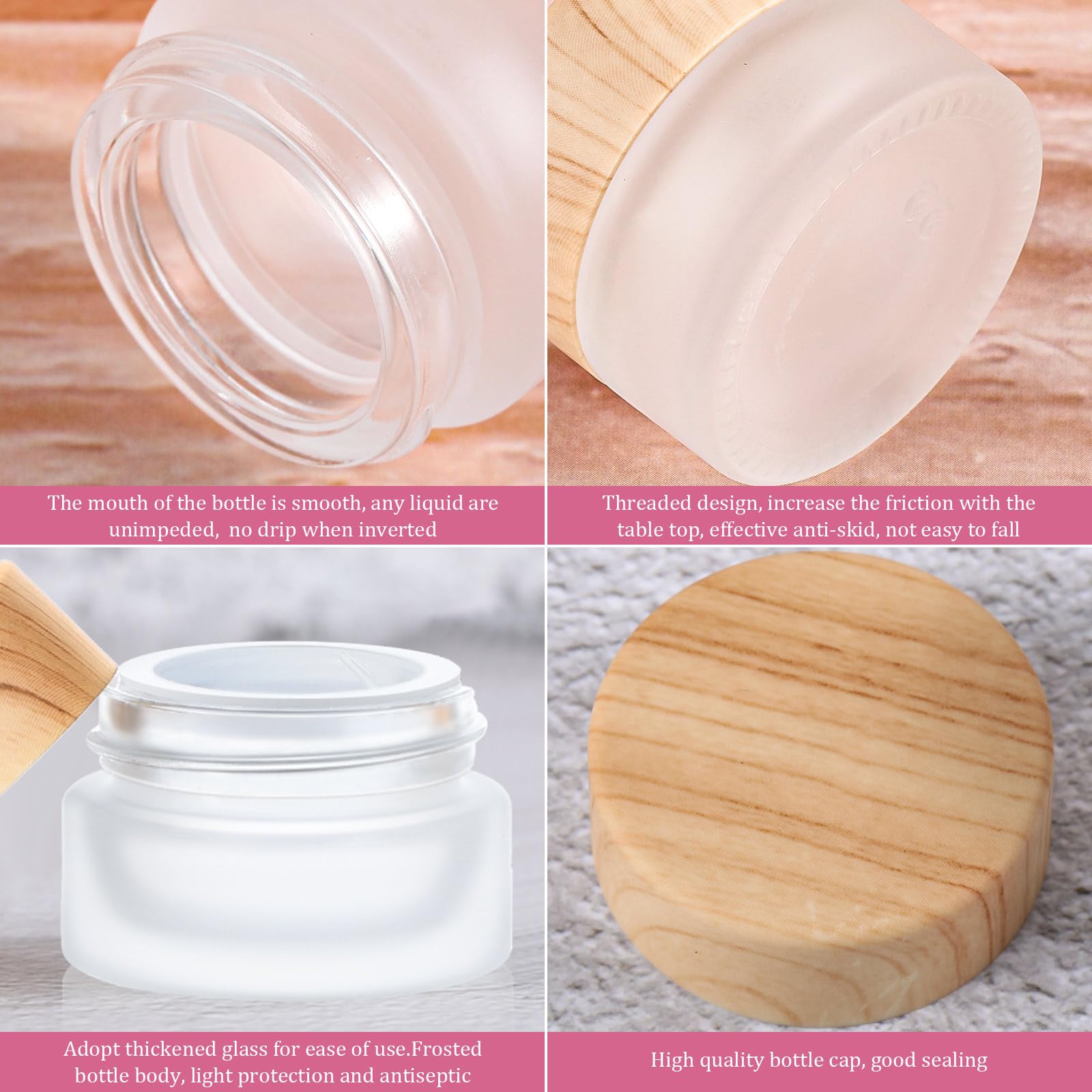 Geiserailie Recipientes de vidrio para cosméticos, frascos vacíos de muestra con tapas a prueba de fugas, recipientes de muestra de maquillaje para loción, crema y cosméticos (150 piezas, 5 gramos)