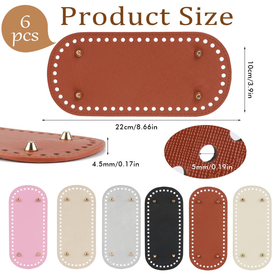 6 Piezas Bases para Bolsos de Crochet, 22 x 10cm Almohadilla Inferior de Bolso, Cojin Inferior Cuero con Agujeros, Bolsas Ganchillo Base, para Accesorios Hechos a Mano del Bolso DIY