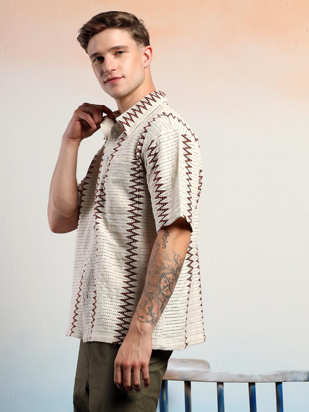 KOTTY Camicia da uomo a righe, vestibilità regolare