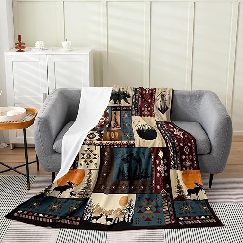 Manta de forro polar de ciervo bohemio, tamaño individual, manta temática de caza de vida silvestre, decoración de cabaña, manta mullida para sofá
