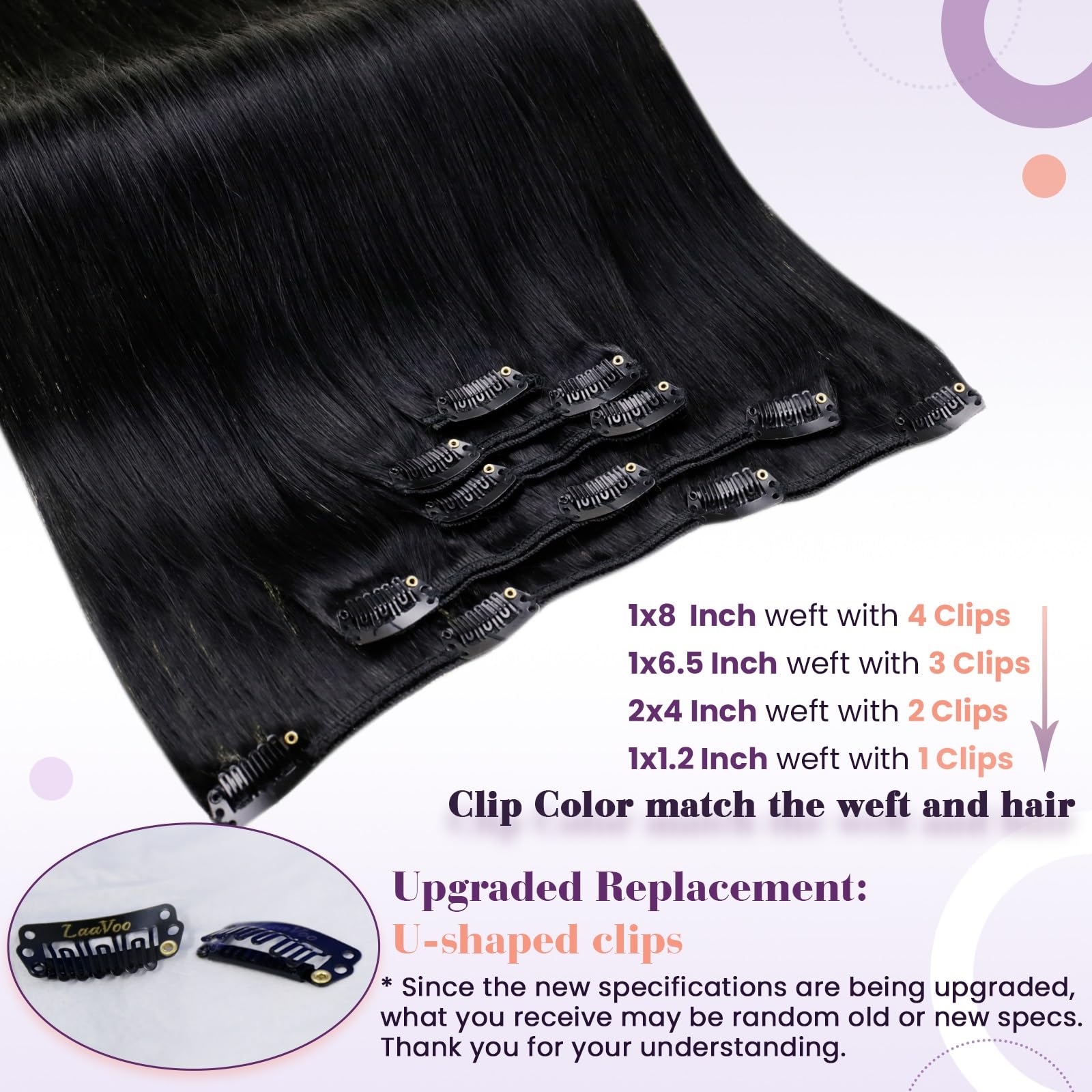 LaaVoo Black Hair Extensions Clip in 14 Inch Clip in Hair Extensions Real Human Hair Natural Black Straight Remy Hair Full Head Double Weft 80g 5pcs #1 - Image 3