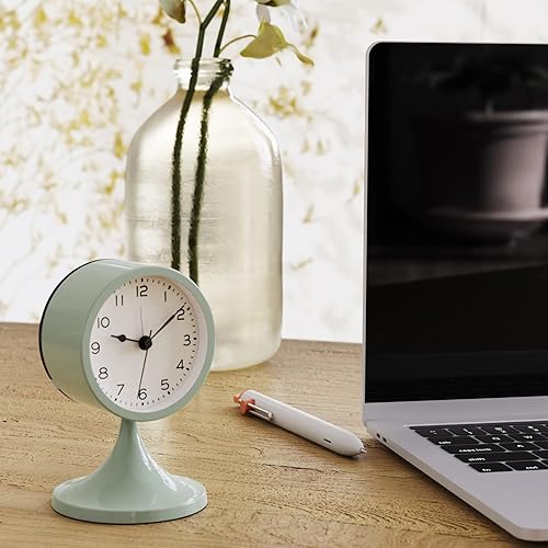 Miniatura 5 de AYRELY Bonito reloj despertador analógico de 3 pulgadas, pequeño reloj de mesa retro, funciona con pilas, reloj de escritorio de metal brillante con