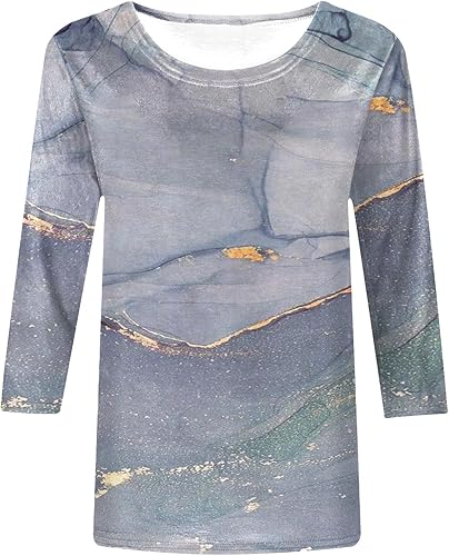 Miniatura 3 de Camisas de manga 34 para mujer, blusas casuales de verano 2025, cuello redondo, estampado floral, lindas, blusas holgadas