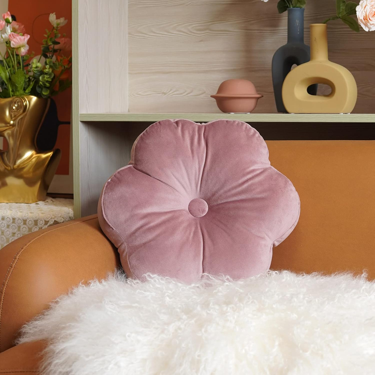 ARTMAGIC Flower Shaped Velvet Decorative Throw Pillow Cushion Ultra Soft Cute Floor Pillow for Couch Bed Sofa (Dusty Pink) - Image 7