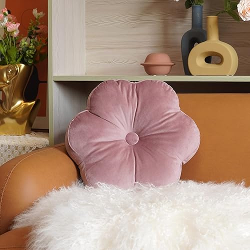 Miniatura 7 de ARTMAGIC Cojín decorativo de terciopelo en forma de flor, ultra suave, bonita almohada de suelo para sofá, cama (rosa polvoriento)