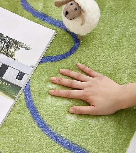 Miniatura 4 de Alfombra moderna con forma abstracta verde menta para sala de estar, dormitorio, comedor, oficina en casa, 2 x 3 pulgadas, alfombra gruesa bohemia