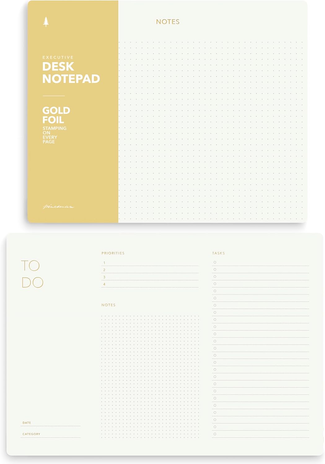 Pinesman - Professional Productivity Bundle: Gold-Foiled To-Do List & Notes Mouse Pad - FSC™ Certified Desk Organizers