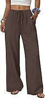 SAMPEEL Women's Flowy Wide Leg Palazzo Pants with Pockets - Breathable Elastic Waist Trousers for Beach Vacation