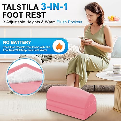 Miniatura 2 de TALSTILA Reposapiés para debajo del escritorio en el trabajo, reposapiés ergonómico de 3 alturas ajustables, reposapiés con bolsillo cálido para