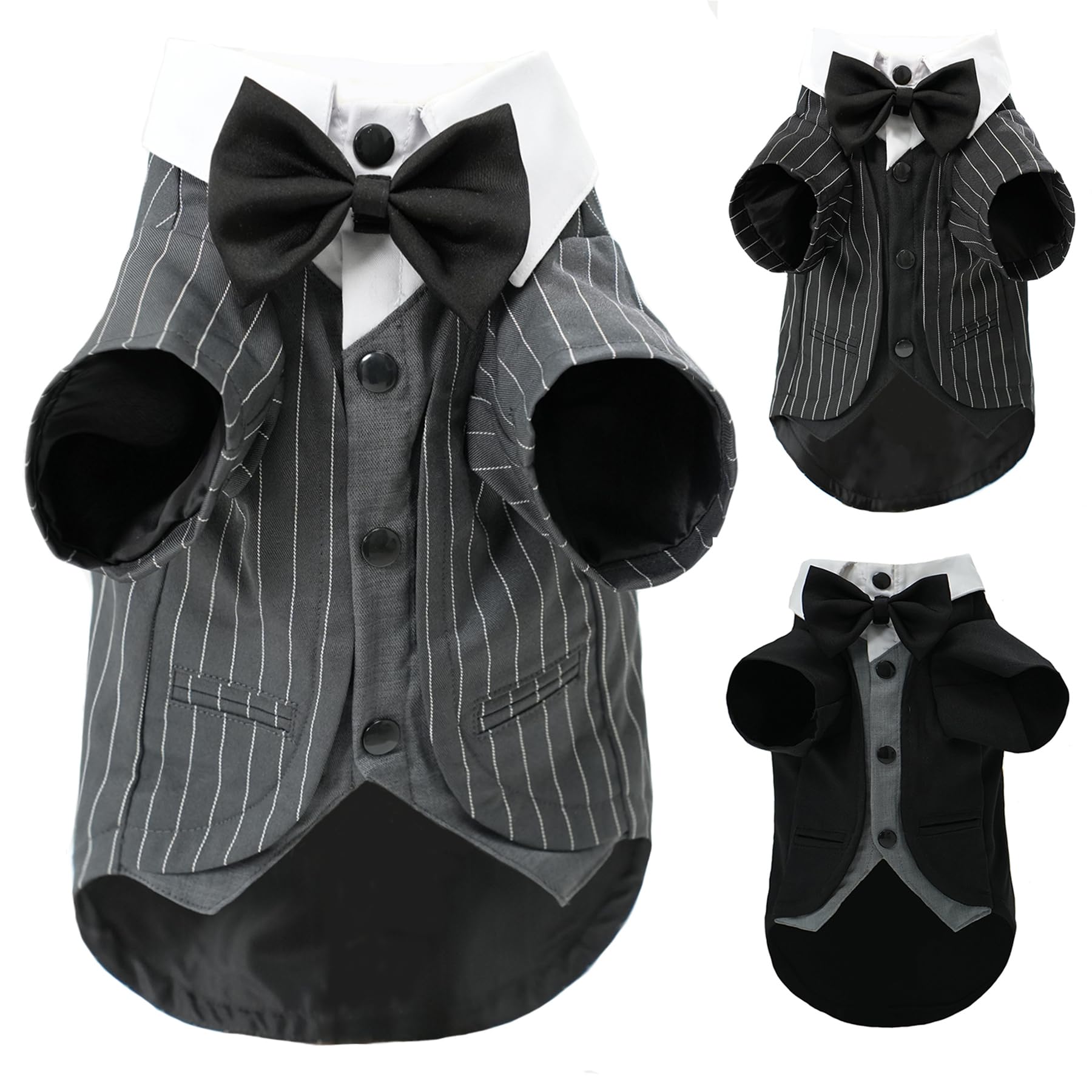 Dog Tuxedo Wedding Suit Shirt with Bow Tie, Formal Outfit Tux Attire for Puppy Small Medium Dogs Cats Costume (Pinstripe Gray, X-Large)