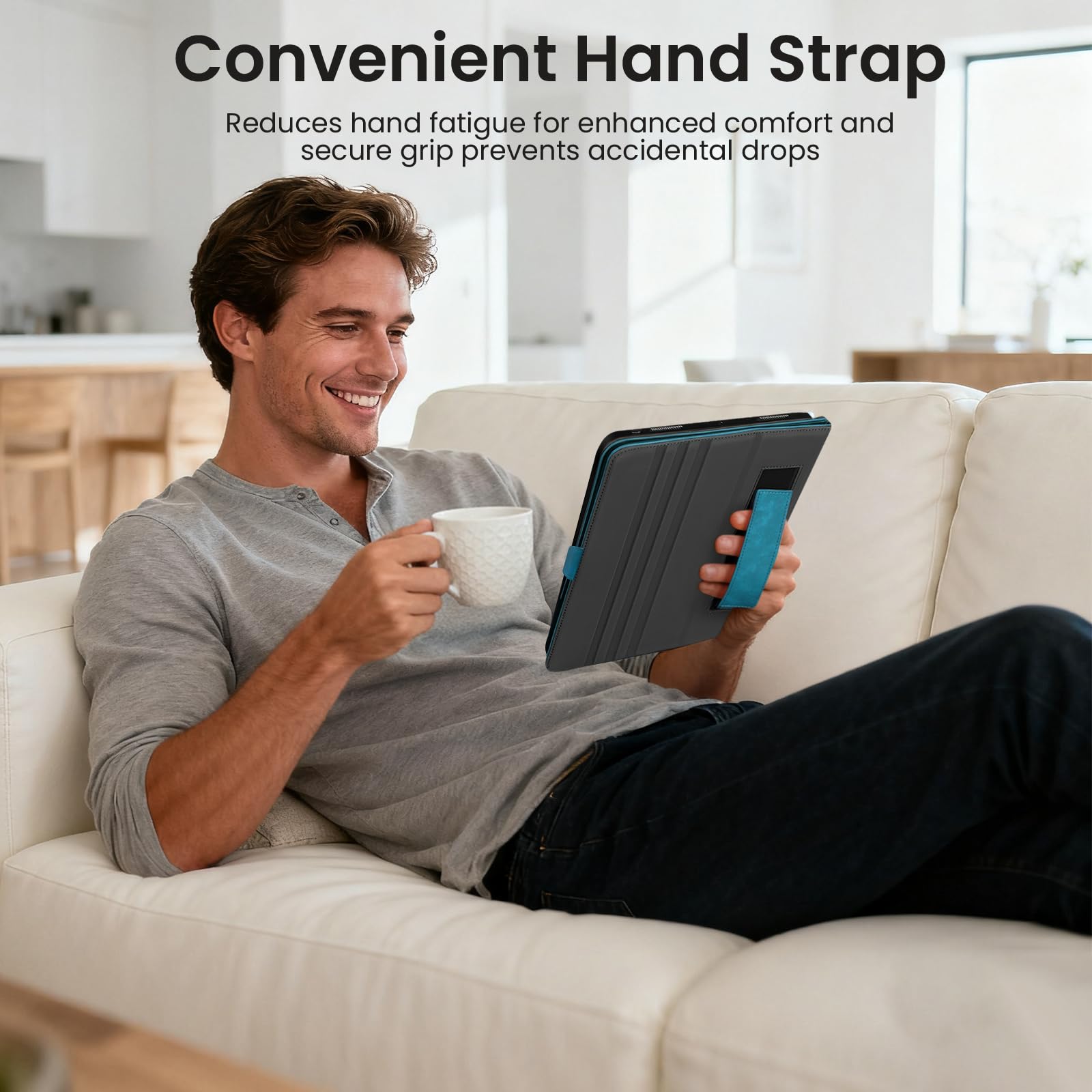Custodia Cover per iPad Air 13 Pollici M4/M3/M2 (2026/2025/2024) con Portapenna & Cinghie & Tasca,Multi Angolo Supporto,Chiusura Magnetica,Pelle PU,Auto Sveglia/Sonno,Azzurro Chiaro