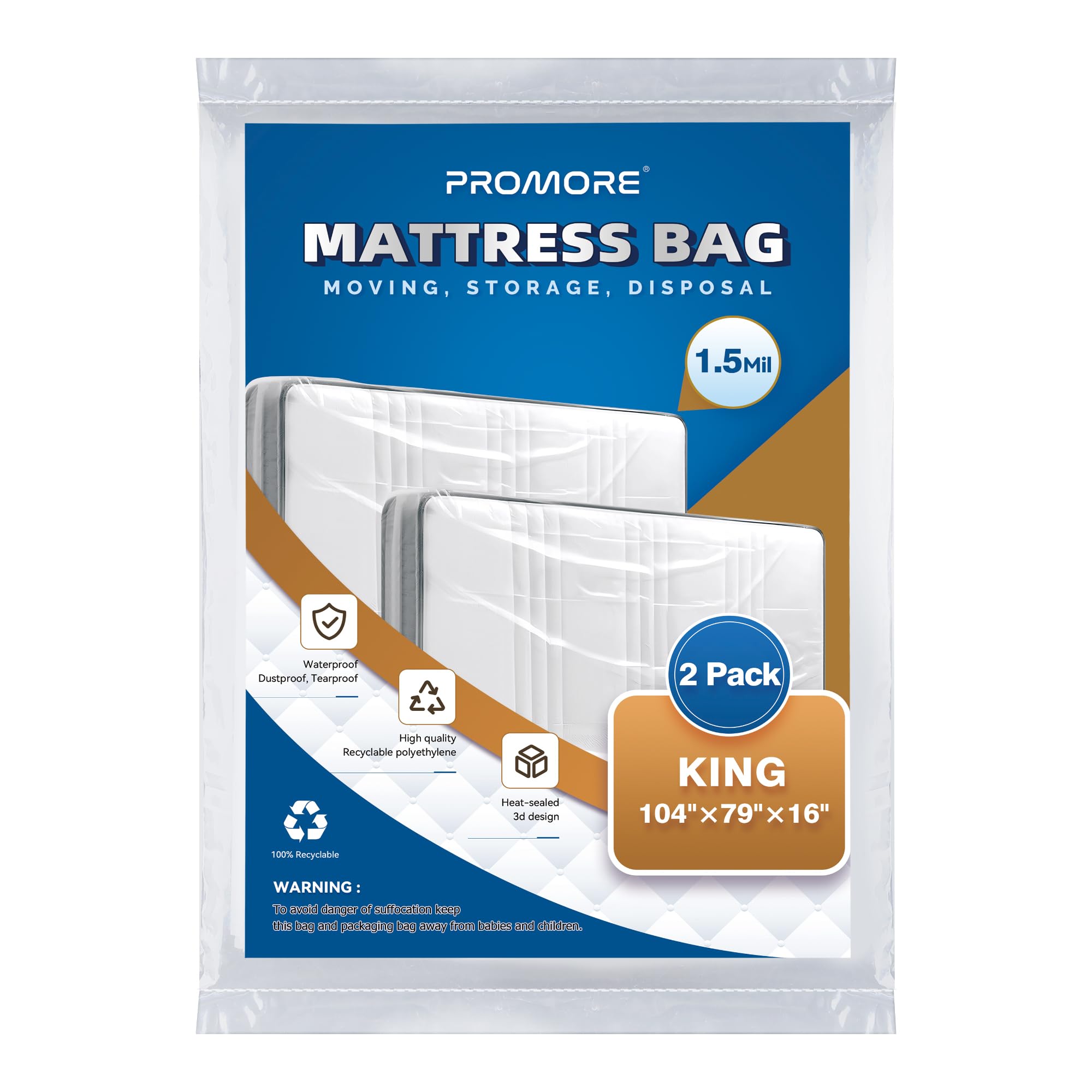 PROMORE Super King Size Mattress Cover for Moving Storage 2Pack Mattress Bags for Moving and Transport Mattress Protector Storage Bag