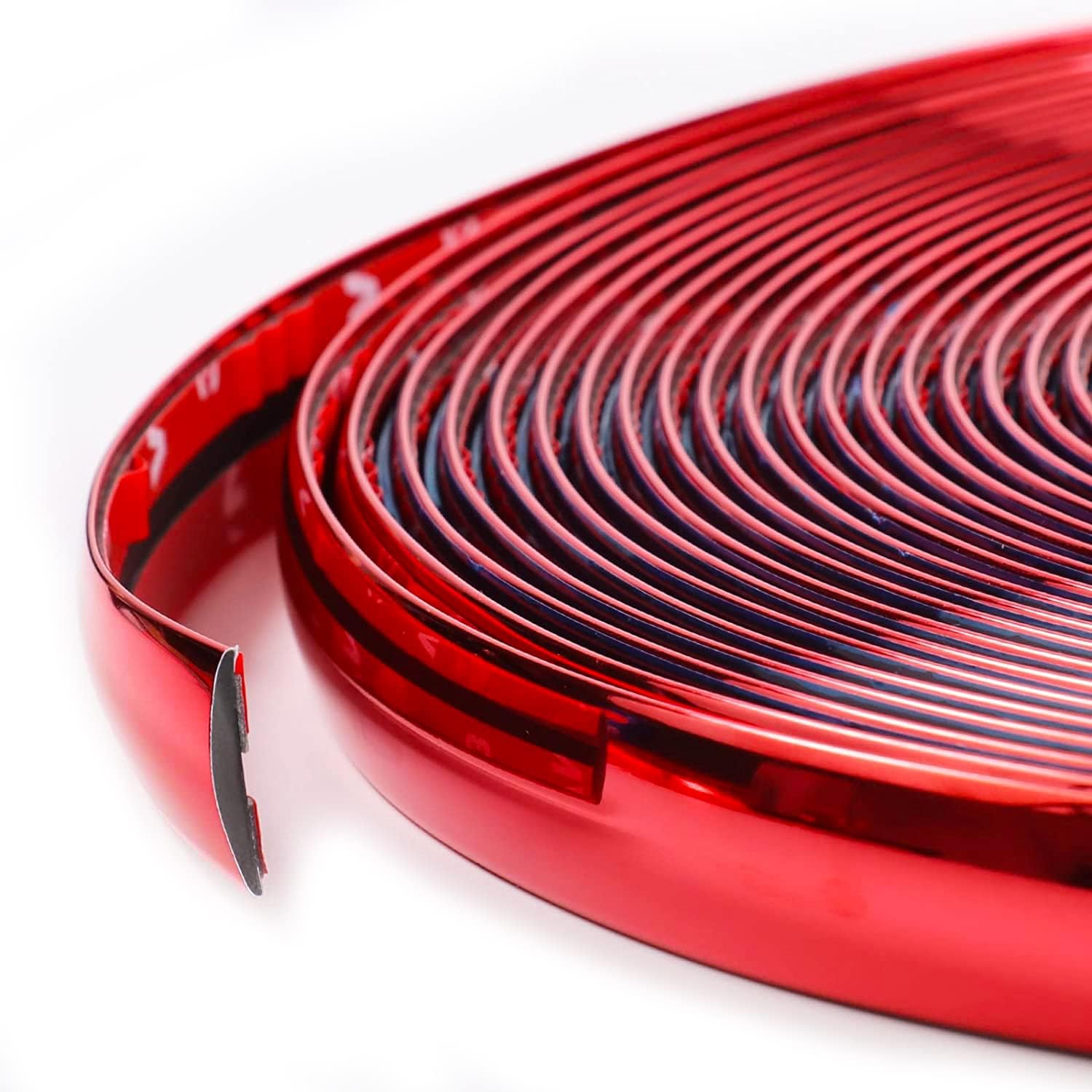 Chrome Red Car Motor Bike Self-Adhesive Exterior and Interior Molding Trim Universal Dashboard Bumper Window Door Body Side Decorative Strip Scratch-Proof (Width: 1 inch (25mm), 32Ft)