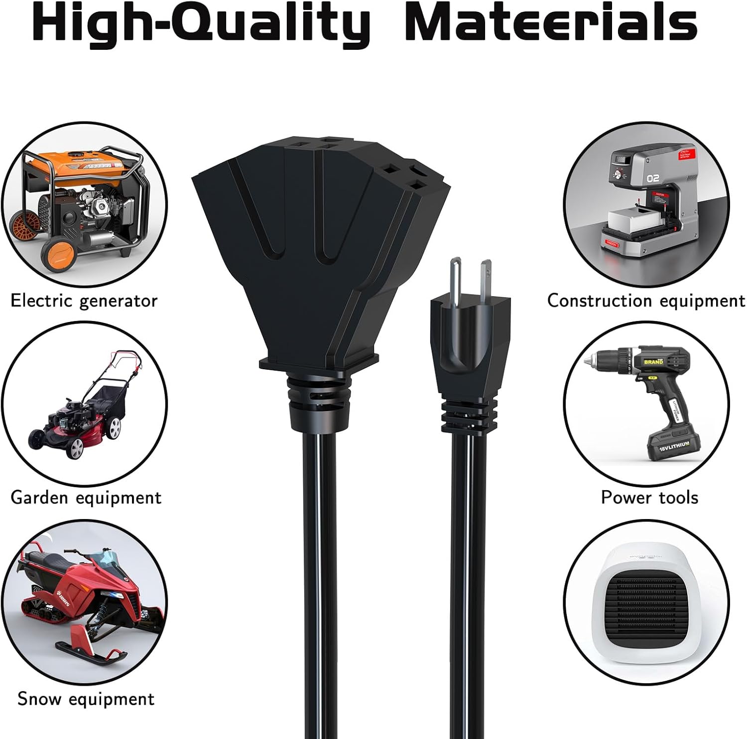 HITRENDS - 6FT 12/3 Gauge Outdoor Extension Cord with Multiple Outlets, with 3 Power Outlets Heavy Duty Waterproof Outdoor Extension Cord, Max 30A 3750W 12AWG