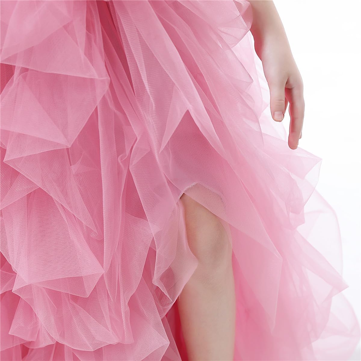 Qmker Girls Long Tutu Skirts Princess Slit Dress Candy Color Tulle Maxi Floor Length for Birthdany Party Handmade (12, Pink)